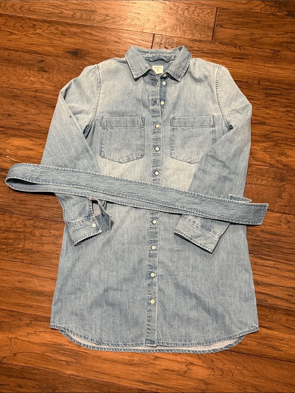 MAREA Denim Shirt dress in Pale wash with Removable Waist Tie